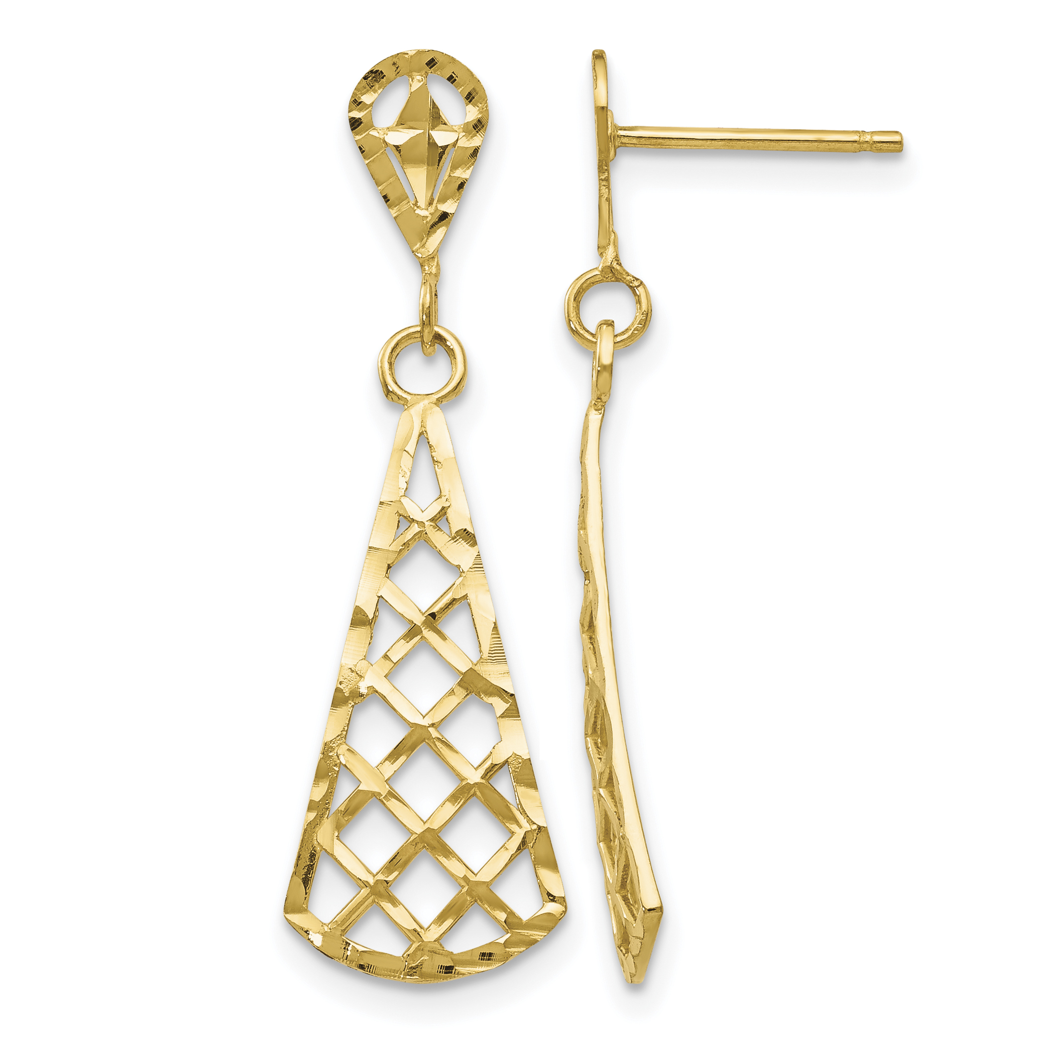 14K Diamond-Cut Inverted Fan Dangle Post Earring (K4359)