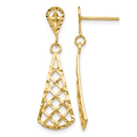 14K Yellow Gold Diamond-Cut Inverted Fan Dangle Post Earrings view 1