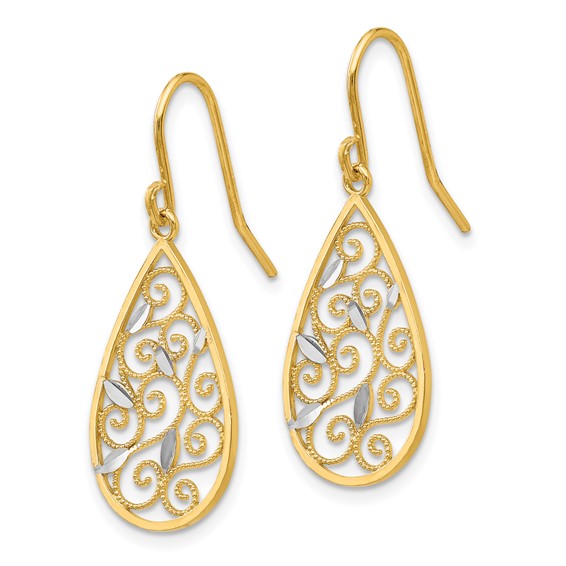 Gold w/Rhodium Teardrop Dangle Shepard Hook Earrings