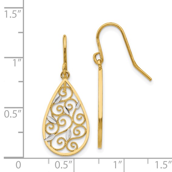 Gold w/Rhodium Teardrop Dangle Shepard Hook Earrings