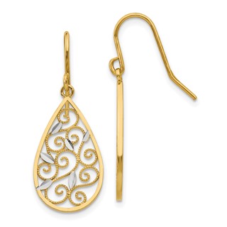 Gold w/Rhodium Teardrop Dangle Shepard Hook Earrings