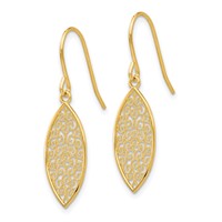 14K Yellow Gold Fancy Filigree Pointed Oval Dangle French Hook Earrings view 2