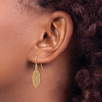 14K Yellow Gold Fancy Filigree Pointed Oval Dangle French Hook Earrings view 3