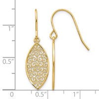 14K Yellow Gold Fancy Filigree Pointed Oval Dangle French Hook Earrings view 4