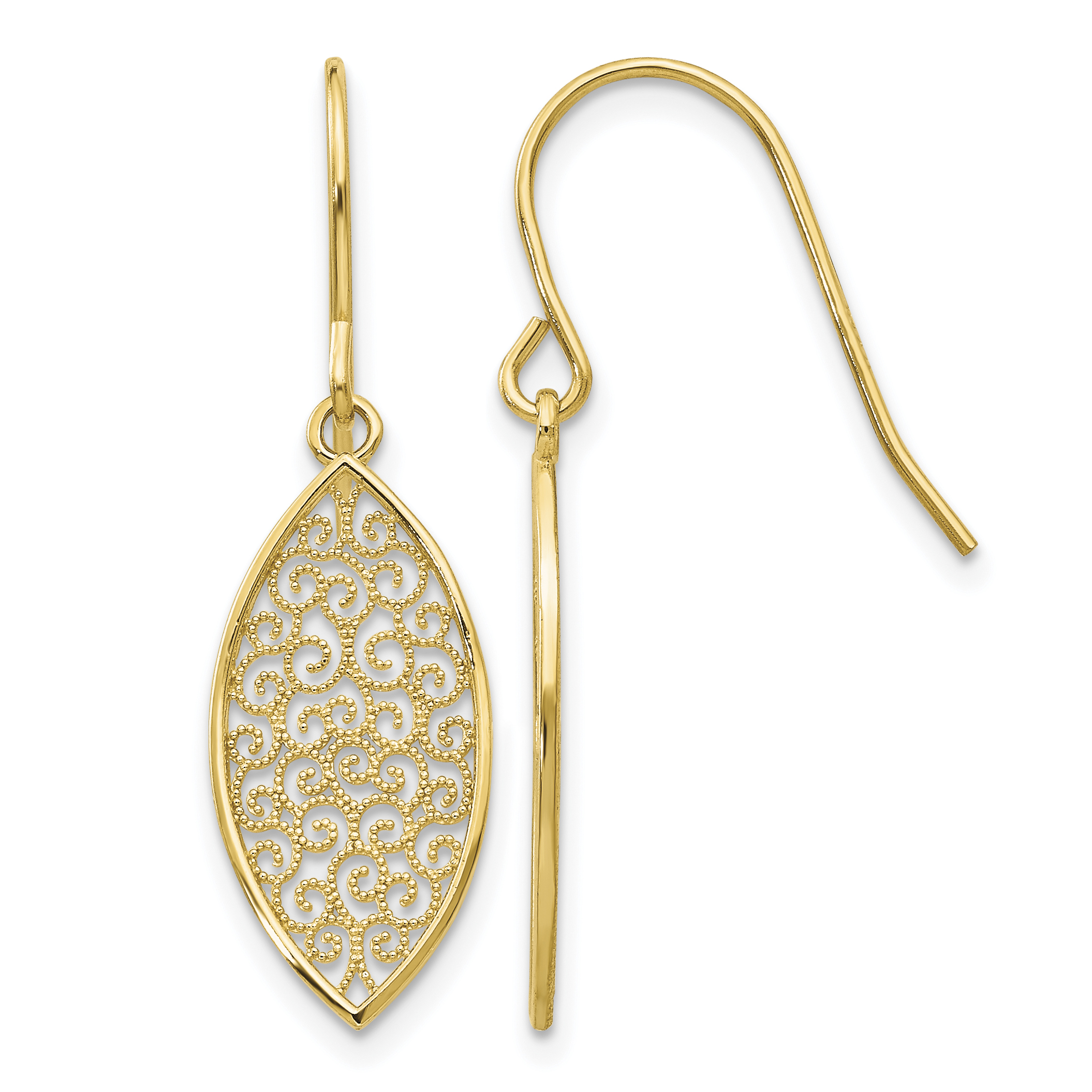 14k Fancy Filigree Teardrop Dangle Earrings (K4365)