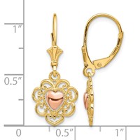 14K Two-tone Heart Earrings with Lace Trim Leverback view 4