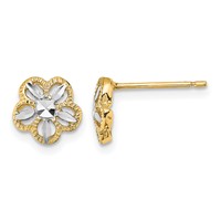 14K and White Rhodium Diamond-cut Flower Post Earrings view 1