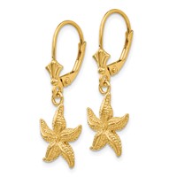 14K Yellow Gold Starfish Leverback Earrings view 2