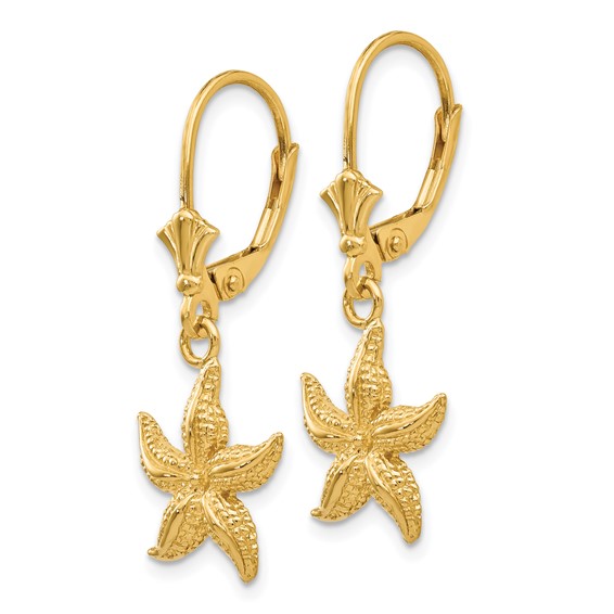 Gold Starfish Dangle Leverback Earrings