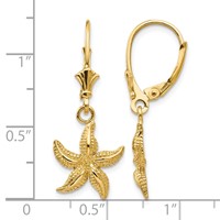 14K Yellow Gold Starfish Leverback Earrings view 4