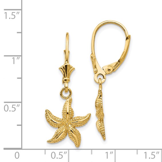 Gold Starfish Dangle Leverback Earrings