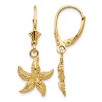 14K Yellow Gold Starfish Leverback Earrings view 1