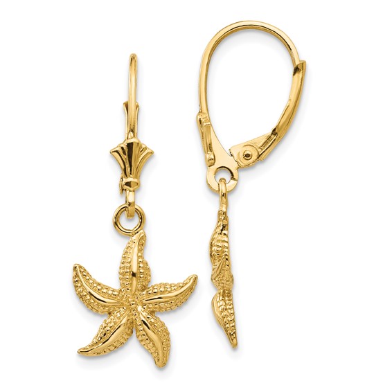 Gold Starfish Dangle Leverback Earrings