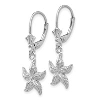 14K White Gold Starfish Leverback Earrings view 2