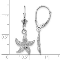 14K White Gold Starfish Leverback Earrings view 4