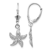 14K White Gold Starfish Leverback Earrings view 1