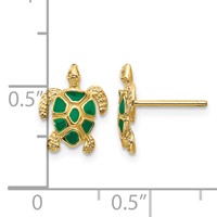 14K Yellow Gold Green Enameled Sea Turtle Post Earrings view 4