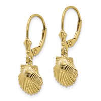 14K Yellow Gold Scallop Shell Leverback Earrings view 2