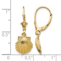 14K Yellow Gold Scallop Shell Leverback Earrings view 3