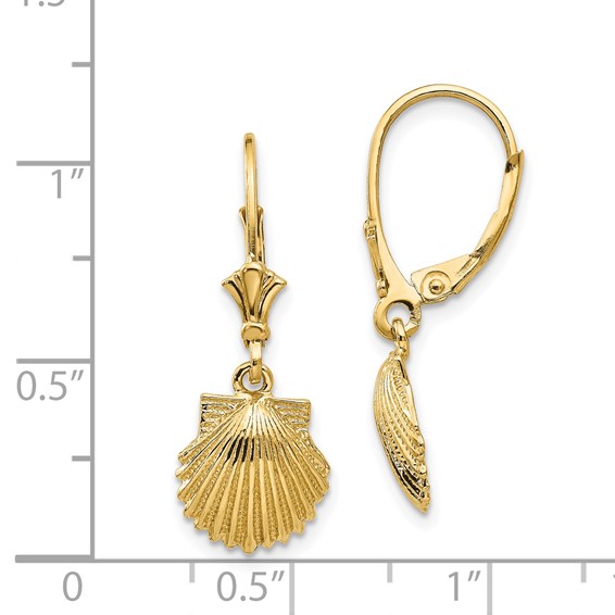 Gold Sea Shell Leverback Earrings
