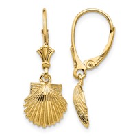 14K Yellow Gold Scallop Shell Leverback Earrings view 1