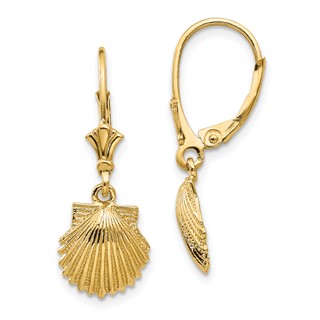 Gold Sea Shell Leverback Earrings