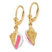14K Yellow Gold Enameled Conch Shell Leverback Earrings view 2