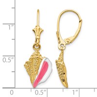 14K Yellow Gold Enameled Conch Shell Leverback Earrings view 4