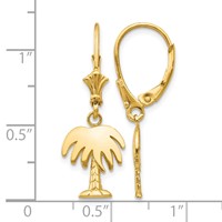 14K Yellow Gold Polished Palm Tree Dangle Leverback Earrings view 4