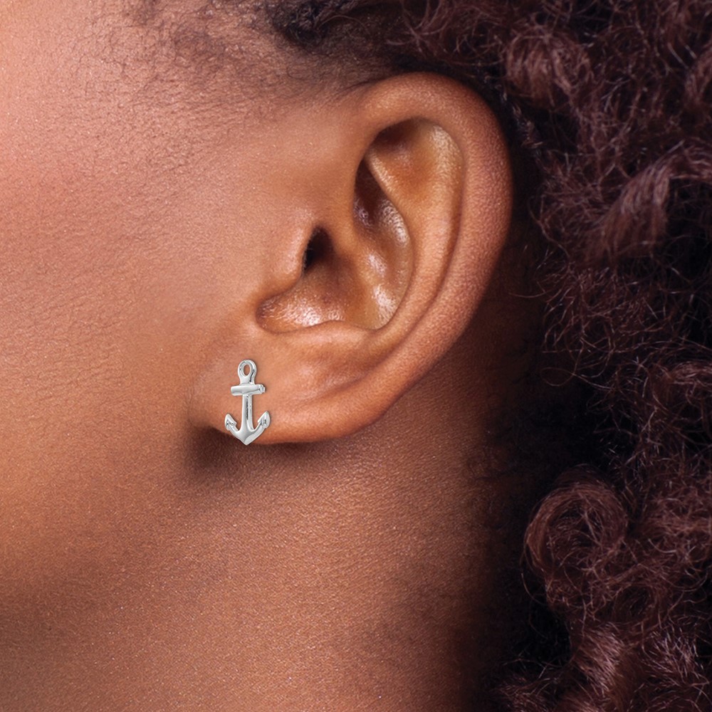 14K White Gold Anchor Post Earrings (K4502W)