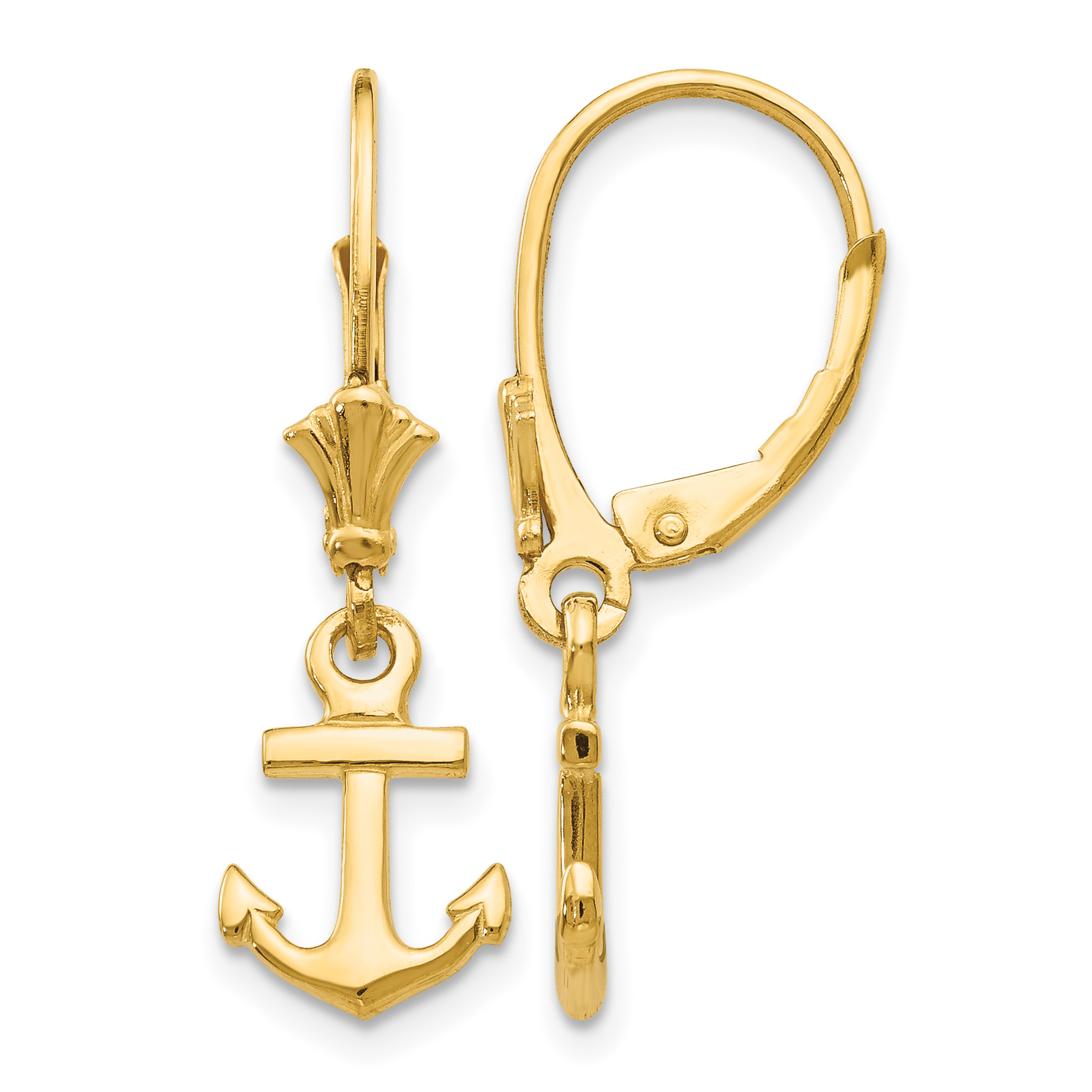 14K Mini Anchor Leverback Earrings (K4503)