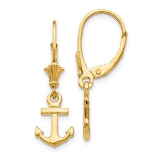 14K Mini Anchor Dangle Leverback Earrings