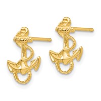 14K Yellow Gold Anchor Earrings with Rope Trim Post view 2