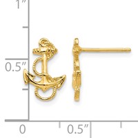 14K Yellow Gold Anchor Earrings with Rope Trim Post view 4