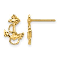 14K Yellow Gold Anchor Earrings with Rope Trim Post view 1