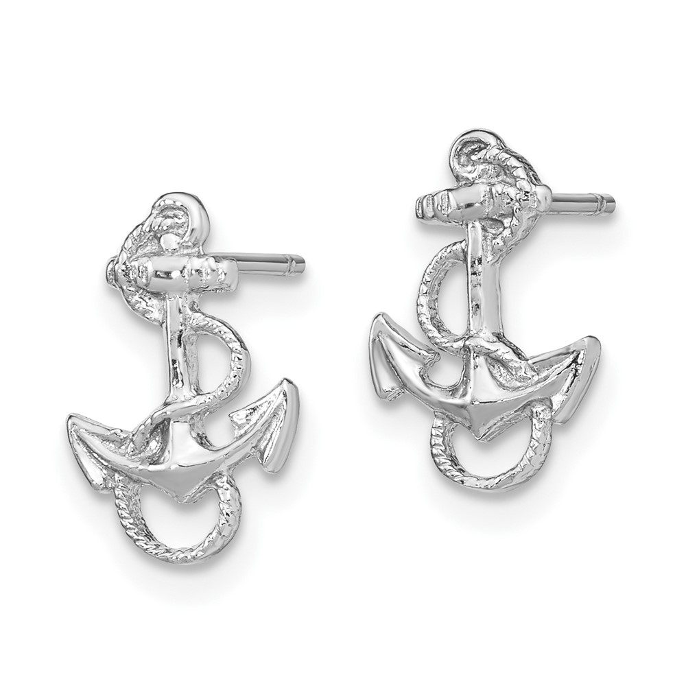 14K White Gold Anchor with Rope Trim Post Earrings (K4504W)