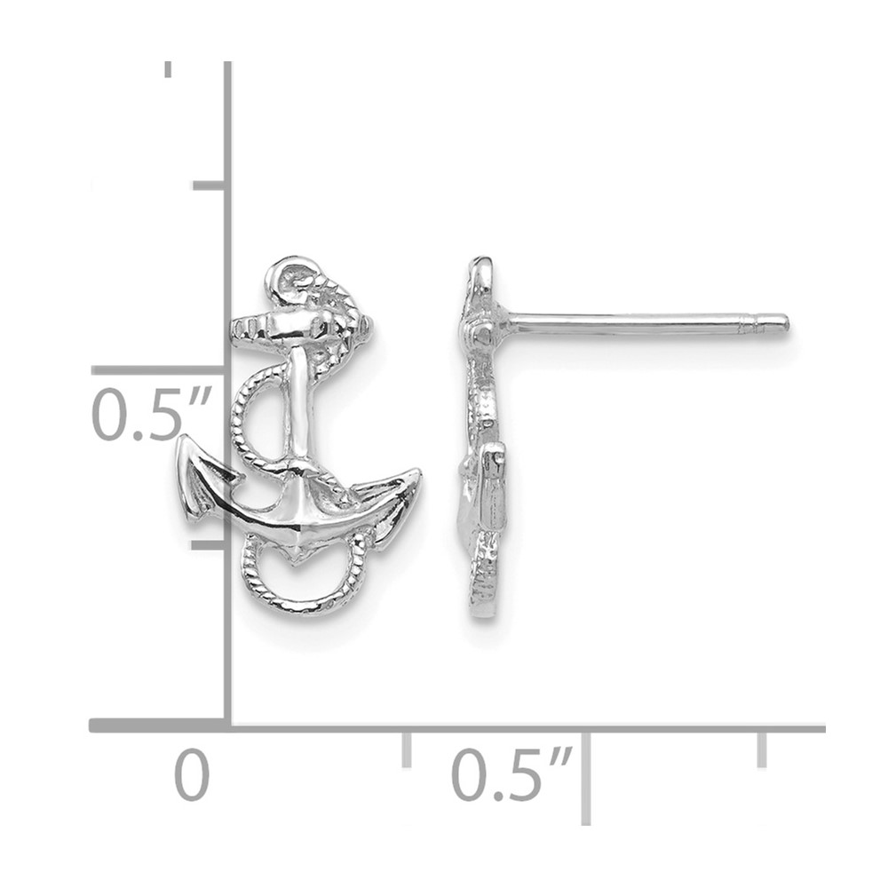 14K White Gold Anchor with Rope Trim Post Earrings (K4504W)