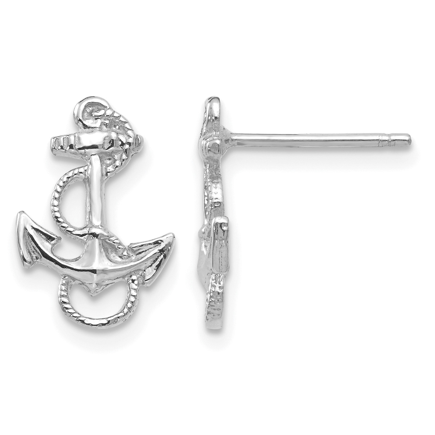 14K White Gold Anchor with Rope Trim Post Earrings (K4504W)