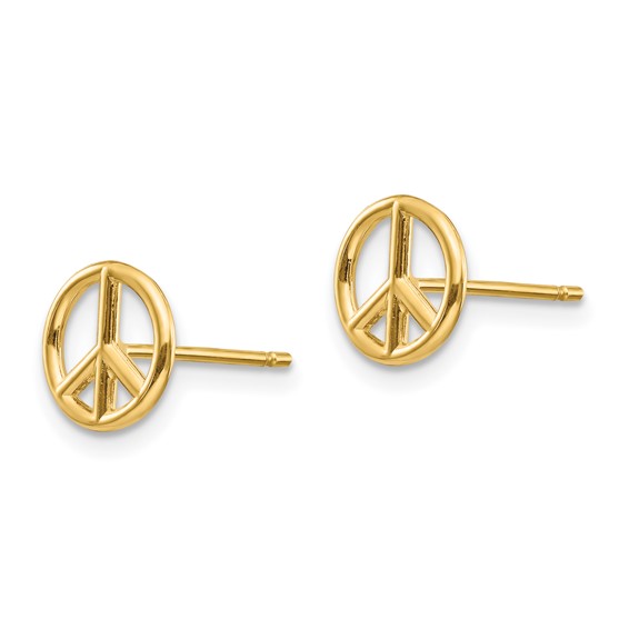 Gold Peace Symbol Post Earrings