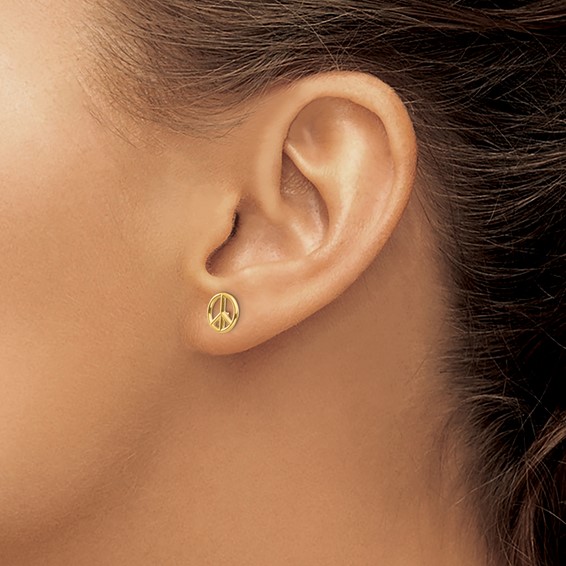 Gold Peace Symbol Post Earrings