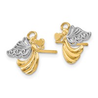 14K and White Rhodium Angel Earrings with Heart Post view 2