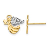 14K and White Rhodium Angel Earrings with Heart Post view 1