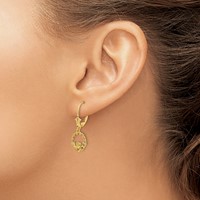 14K Yellow Gold Claddagh in Circle Dangle Leverback Earrings view 3