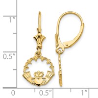 14K Yellow Gold Claddagh in Circle Dangle Leverback Earrings view 4