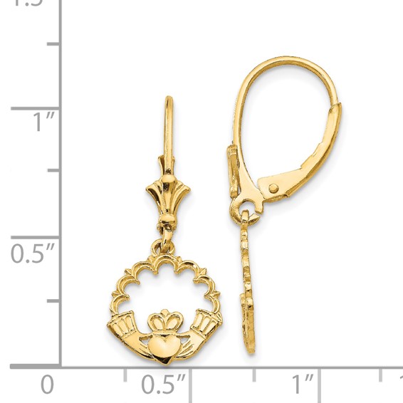 14K Claddagh in Circle Dangle Leverback Earrings