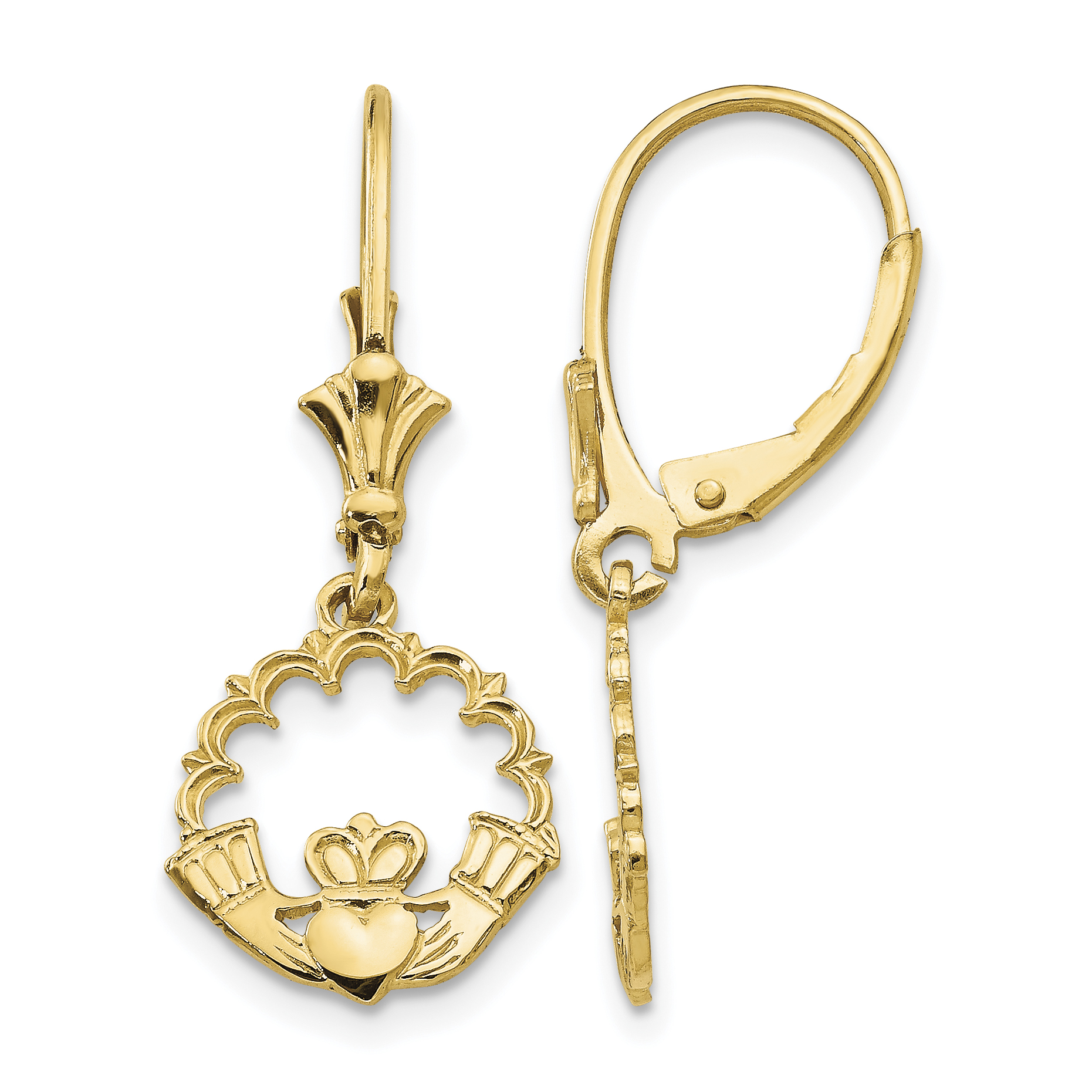 14K Claddagh in Circle Leverback Earrings (K4525)