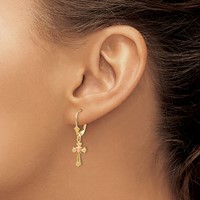 14K Two-tone Heart on Cross Dangle Leverback Earrings view 3