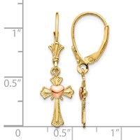 14K Two-tone Heart on Cross Dangle Leverback Earrings view 4