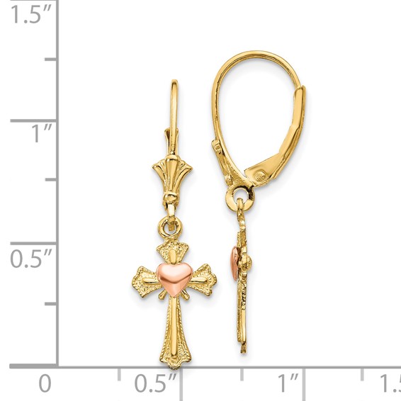 Gold Cross Leverback Earrings