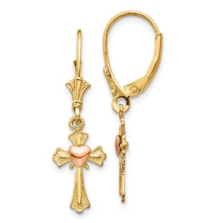 Gold Cross Leverback Earrings